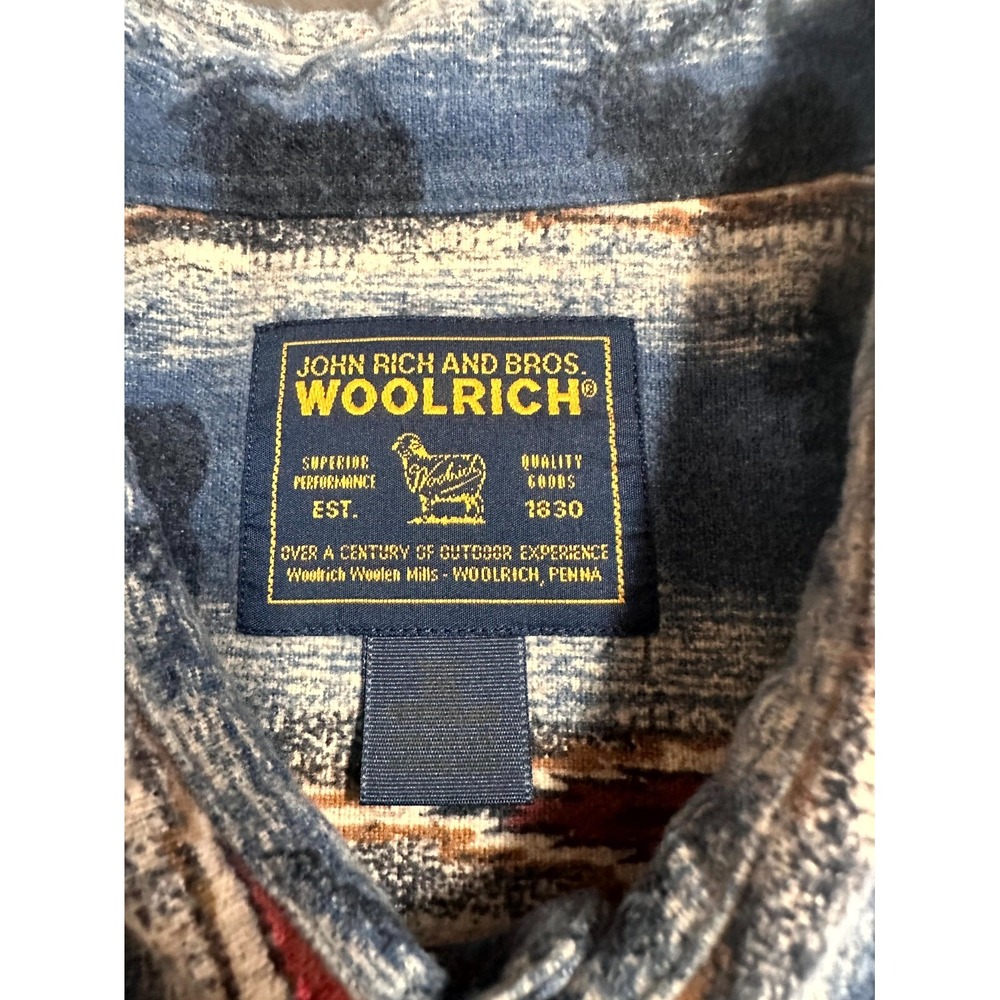 Woolrich‎ Shirt Mens Blue Green Long Sleeve Round Hem Classic Button-Up Collared - Picture 2 of 7
